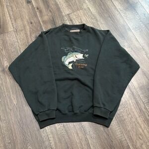 Headwaters Fishing Grandpa Sweatshirt Mens M Green Morning Bite Embroidered Bass